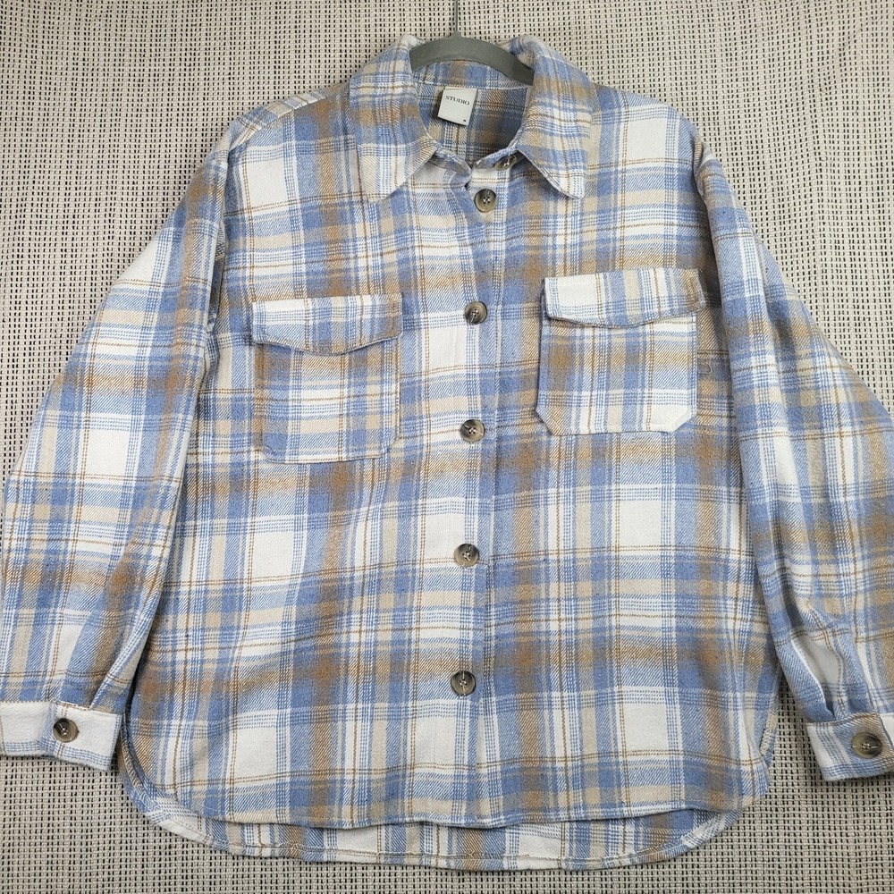 Studio Shirt Mens Medium Plaid Flannel Button Down‎ Shacket Pockets